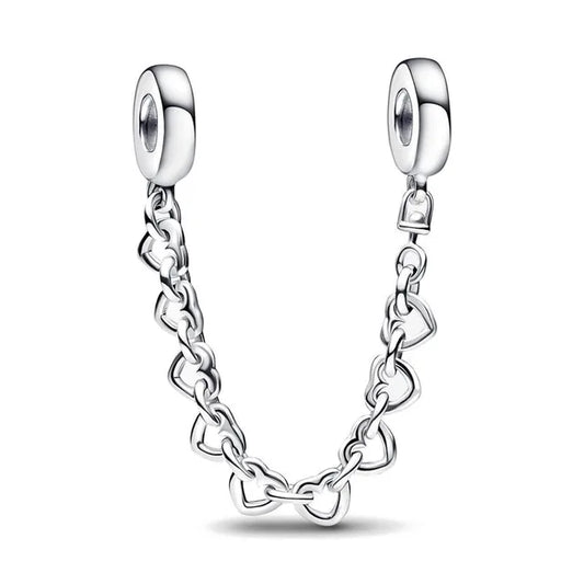 Sterling Silver Safety Chain Charm with Heart Links