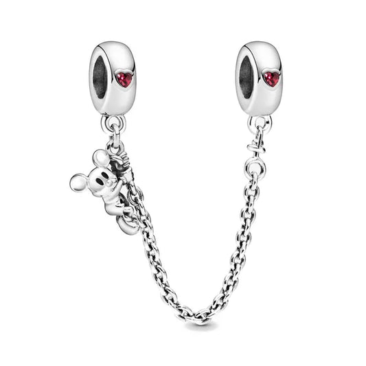 Mickey Mouse Safety Chain Pandora Charm with Heart Accents