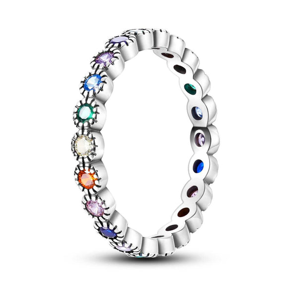 Sterling Silver Rainbow Gemstone Eternity Band - CZ Ring 🌈 - Sterling Silver Rainbow Gemstone Eternity Band - CZ Ring