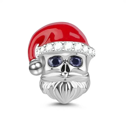 Pandora Santa Claus Skull Charm Red Hat Accent