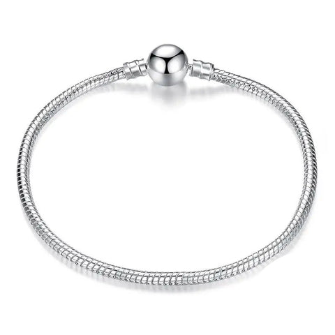 Classic Round Clasp Silver Bracelet - Sterling silver bracelet with a minimalist round clasp, compatible with Pandora charms.