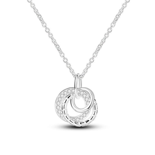 Classic silver circle pendant necklace adorned with sparkling crystals, perfect for both casual.