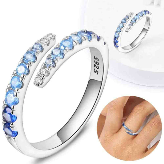Adjustable Sterling Silver Open Ring with Blue CZ