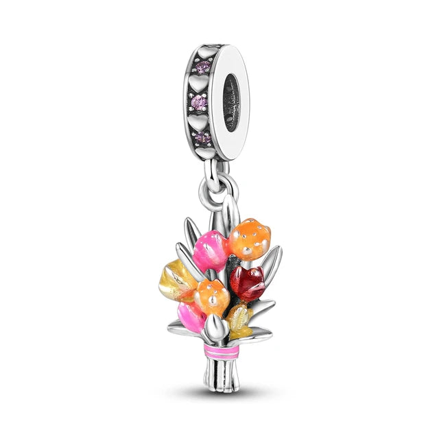 Sterling Silver Colorful Flower Bouquet Charm