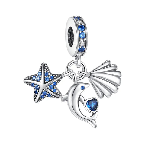 SeaShell, Dolphin and Starfish Triple Dangle Charm - SeaShell, Dolphin and Starfish Triple Dangle Charm