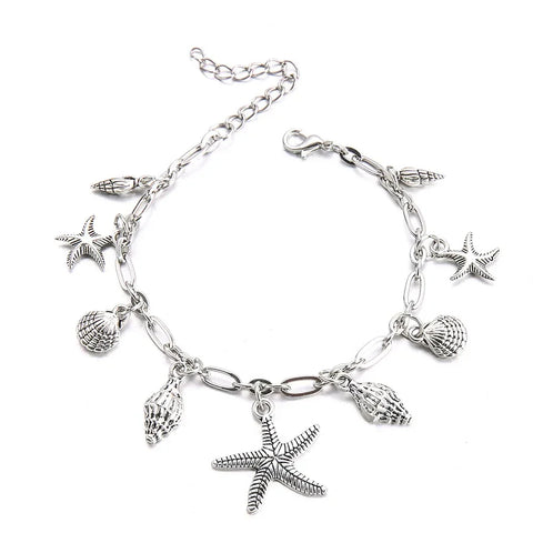 Gray Silver Bracelet Shells Starfish Charms Anklets - Gray Silver Bracelet With Shells And Starfish Charms Anklets for cooking and baking