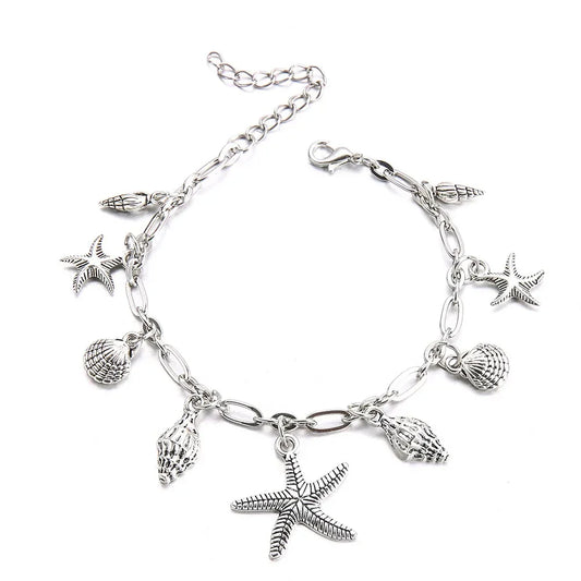 Gray Silver Bracelet With Shells And Starfish Charms Anklets for cooking and baking