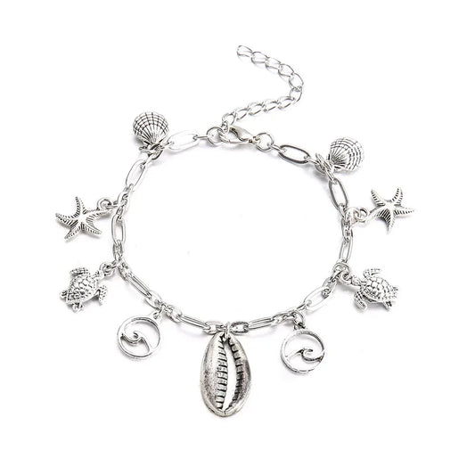Brown Silver Bracelet With Shells, Sea Shells And Fish Charms Anklets for cooking and baking