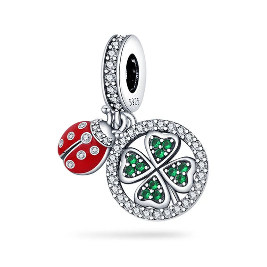 Lucky Charm Clover and Ladybug Sterling Silver Pendant