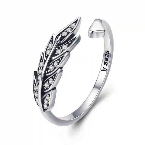 Sterling Silver Feather Adjustable Ring -Nature Leaf Open Ring-Inspired
