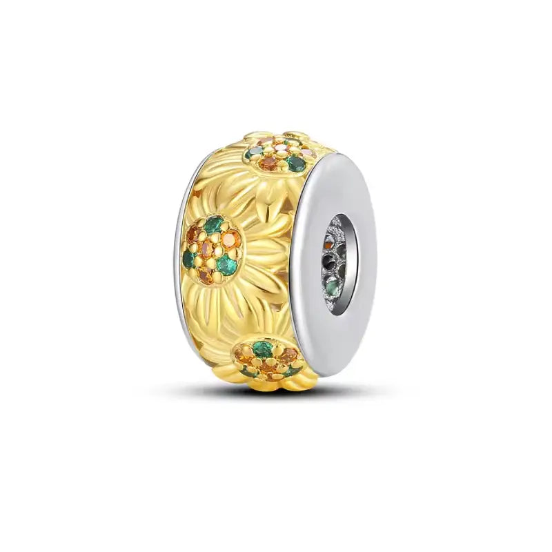 Golden Floral Spacer Charm with Green and Yellow Crystals