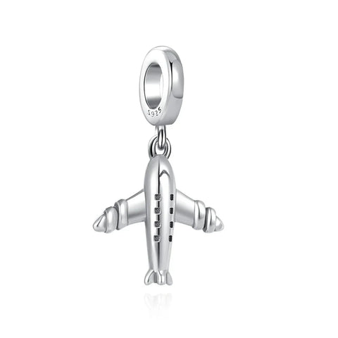 Silver Airplane On White Background Charm - Silver Airplane On White Background Charm