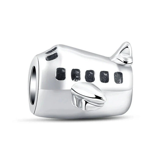 Silver Airplane With Black Diamonds Charm