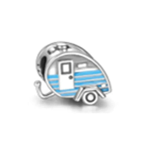 Silver And Blue Camper Trailer Charm