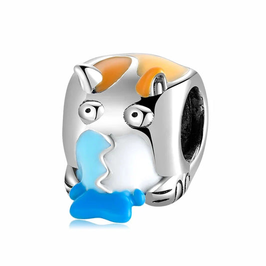 Pandora Silver And Blue Cat With White Face Charm Accent