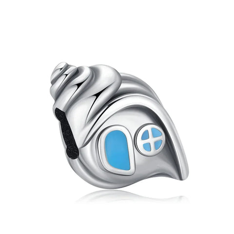 Silver And Blue Shell With Face Charm - Silver And Blue Shell With Face Pandora Charm
