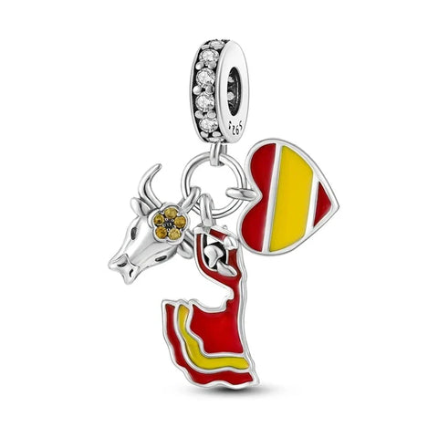 Silver And Gold With Spanish Flag Heart Charm - Silver And Gold With Spanish Flag Heart Charm