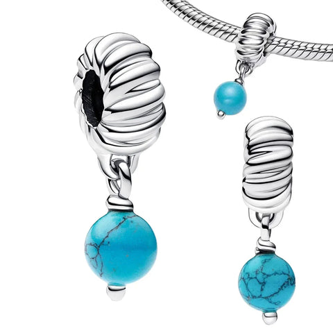 Silver And Turquoise Bead With Black Stone Charm - Silver And Turquoise Bead With Black Stone Pandora Charm