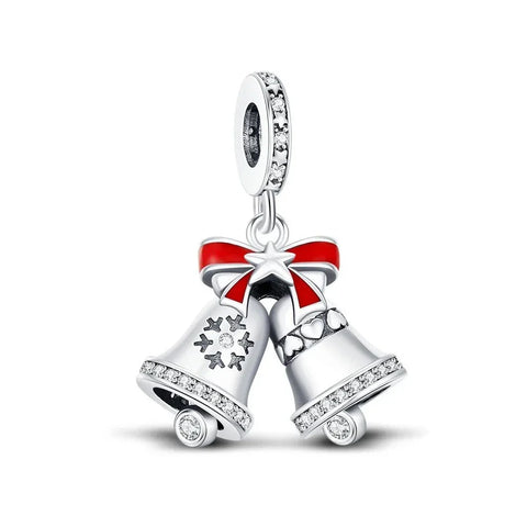 Silver Bell Charm Red Bow - Pandora Silver Bell Charm Red Bow Accent