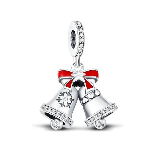 Pandora Silver Bell Charm Red Bow Accent