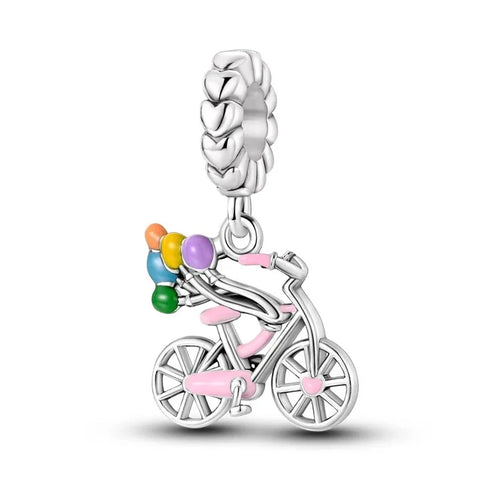 Silver Bicycle With Colorful Balloons Charm