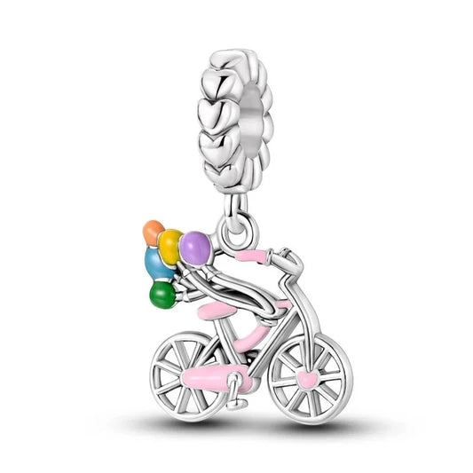 Silver Bicycle With Colorful Balloons Charm