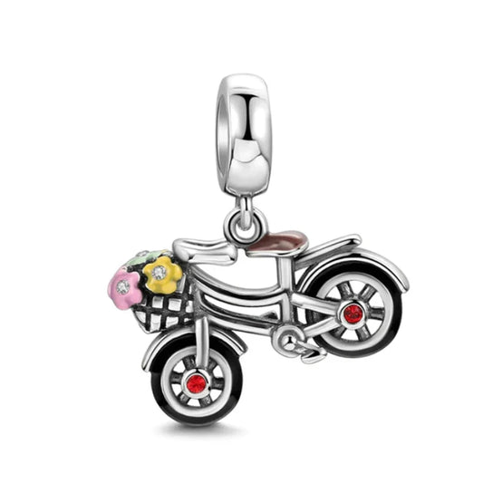 Silver Bicycle With Flowers Charm