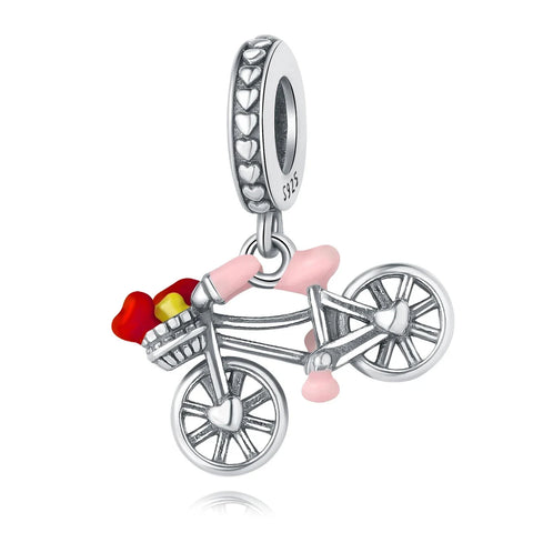 Silver Bicycle With Heart Charm - Silver Bicycle With Heart Charm