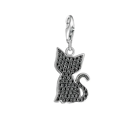 Silver Black Cat Charm Diamonds Charm - Compatible with Pandora Bracelets
