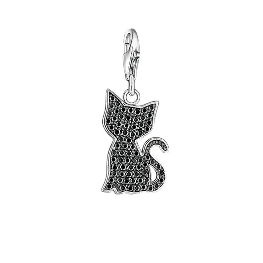 Silver Black Cat Charm Diamonds Charm - Compatible with Pandora Bracelets