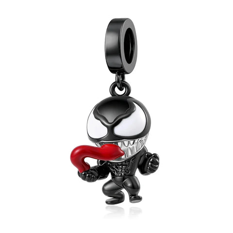Silver Black Red Venom Charm Tongue Accent Charm - Silver Black Red Venom Charm Tongue Accent Charm - Compatible with Pandora Bracelets