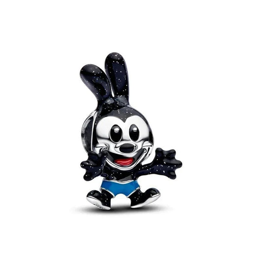 Silver Black White Bunny Blue Eyes Charm Accent Charm - Compatible with Pandora Bracelets