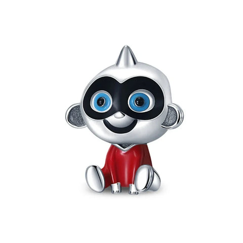 Silver Black White Cartoon Character Charm Red Accent Charm - Silver Black White Cartoon Character Charm Red Accent Charm - Compatible with Pandora Bracelets