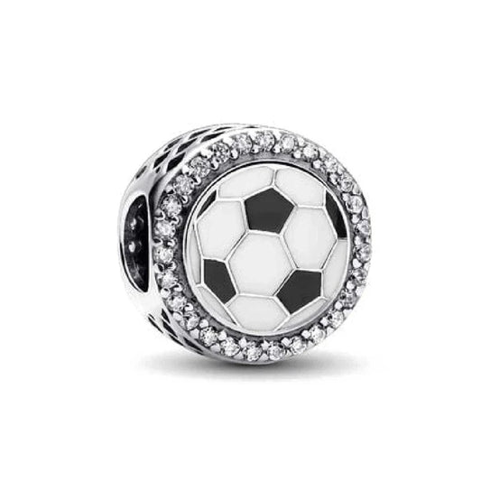 Silver Black White Soccer Ball Charm - Compatible with Pandora Bracelets