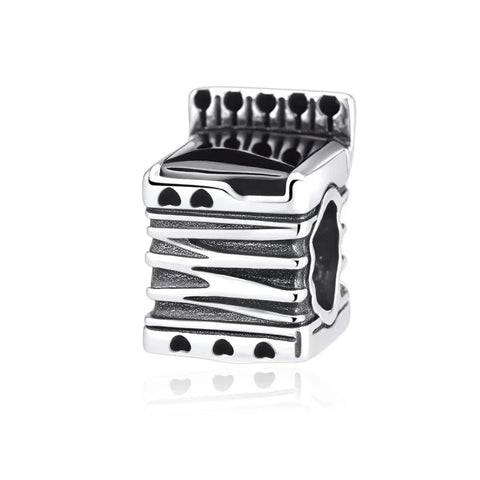 Silver Black White Square Charm Design Charm - Silver Black White Square Charm Design Charm - Compatible with Pandora Bracelets