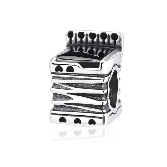 Silver Black White Square Charm Design Charm - Compatible with Pandora Bracelets