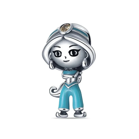 Silver Blue Figurine Girl Charm Cyan Accent Charm - Compatible with Pandora Bracelets