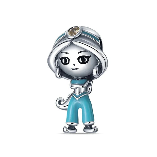 Silver Blue Figurine Girl Charm Cyan Accent Charm - Compatible with Pandora Bracelets