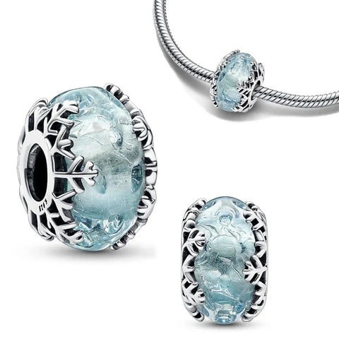 Silver Blue Glass Bead Two Charms Charm - Pandora Silver Blue Glass Bead Two Charms Charm