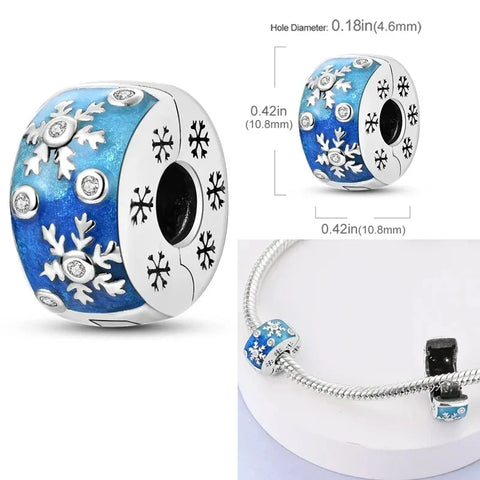 Silver Blue Snowflake Charm Plated Beads - Pandora Silver Blue Snowflake Charm Plated Beads Accent