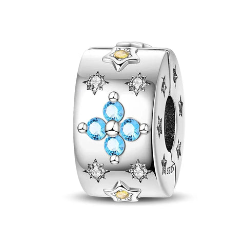 Silver Blue Stone Charm Stars Cyan Accent Charm - Compatible with Pandora Bracelets