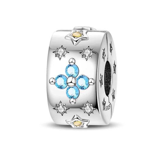 Silver Blue Stone Charm Stars Cyan Accent Charm - Compatible with Pandora Bracelets