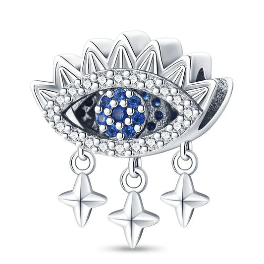 Pandora Silver Blue White Eye Charm Stars Accent