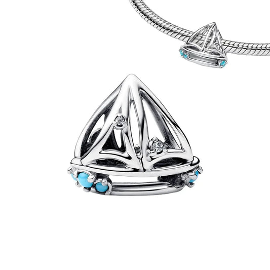 Silver Boat With Turquoise Stones Charm