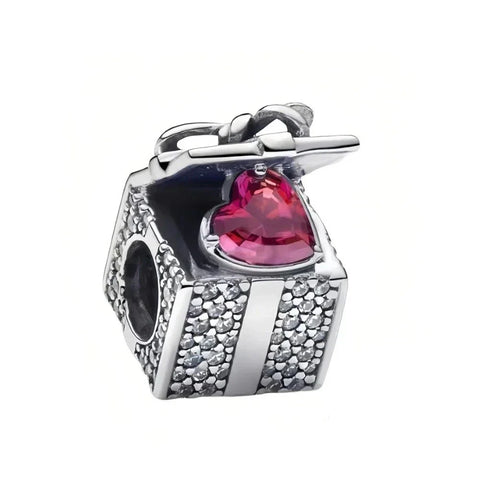 Silver Box Charm Pink Crystal - Pandora Silver Box Charm Pink Crystal Accent