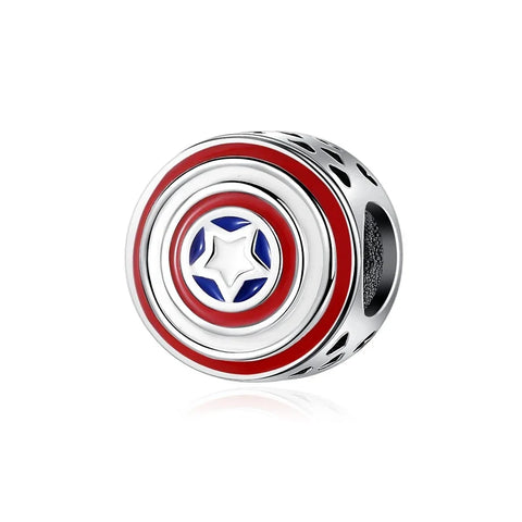 Silver Captain America Charm Bead Red Accent Charm - Silver Captain America Charm Bead Red Accent Charm - Compatible with Pandora Bracelets