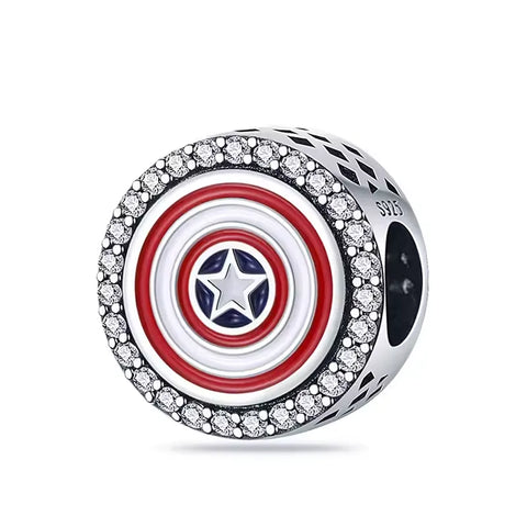 Silver Captain America Charm Bead Red Accent Charm - Silver Captain America Charm Bead Red Accent Charm - Compatible with Pandora Bracelets
