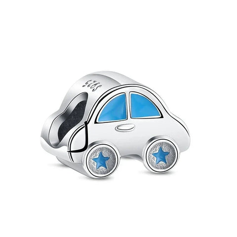 Silver Car With Blue Stars Charm - Silver Car With Blue Stars Charm