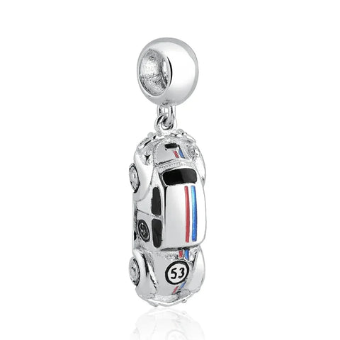 Silver Car With Blue Stripe Charm - Silver Car With Blue Stripe Charm