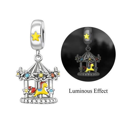 Pandora Silver Carousel Star Rainbow Effect Charm Yellow Accent